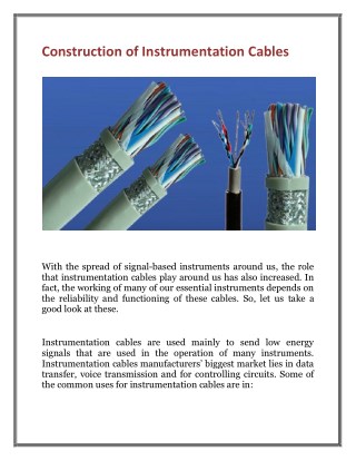 Construction of Instrumentation Cables