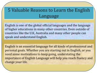 5 Valuable Reasons to Learn the English Language