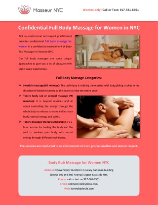 Confidential Full Body Massage for Women in NYC