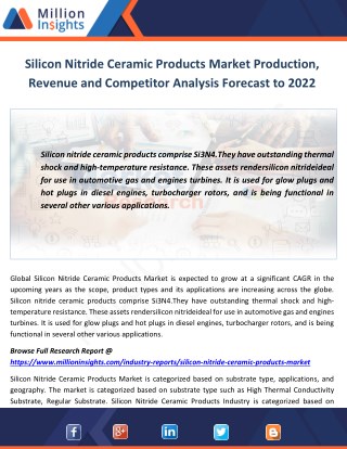 Silicon Nitride Ceramic Products Market Production, Revenue and Competitor Analysis Forecast to 2022