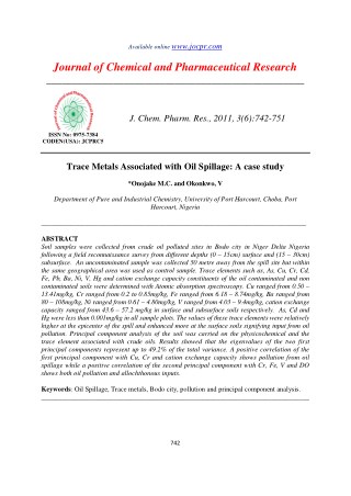 Trace Metals Associated with Oil Spillage: A case study