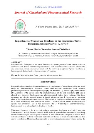 Importance of Microwave Reactions in the Synthesis of Novel Benzimidazole Derivatives: A Review