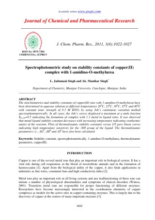 Spectrophotometric study on stability constants of copper(II) complex with 1-amidino-O-methylurea