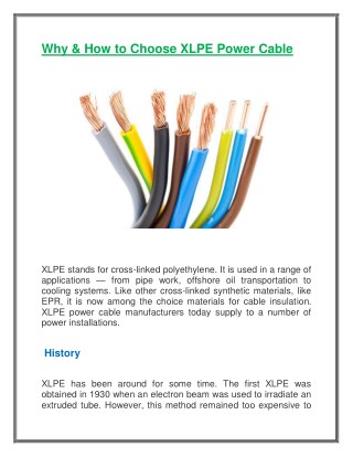Why & How to Choose XLPE Power Cable