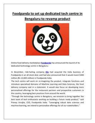 Foodpanda to Set Up Dedicated Tech Centre in Bengaluru to Revamp Product