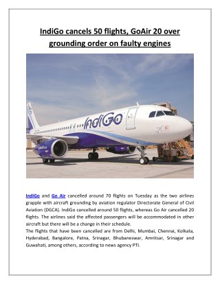 IndiGo Cancels 50 Flights, GoAir 20 Over Grounding Order on Faulty Engines