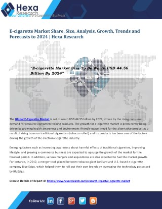 Global E-cigarette Industry is Set to Reach USD 44.55 Billion by 2024