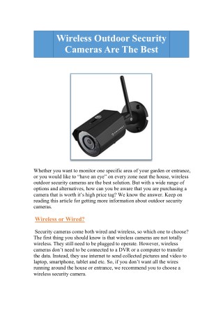 Wireless Outdoor Security Cameras