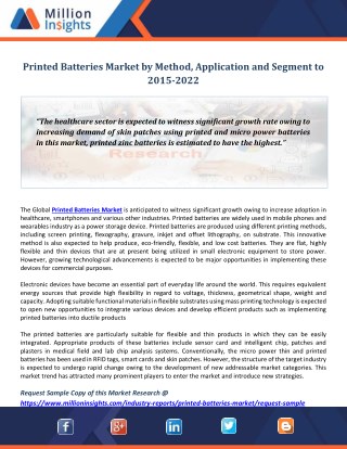 Printed Batteries Market by Method, Application and Segment to 2015-2022