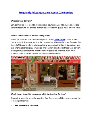 Frequently Asked Questions About CafÃ© Barriers