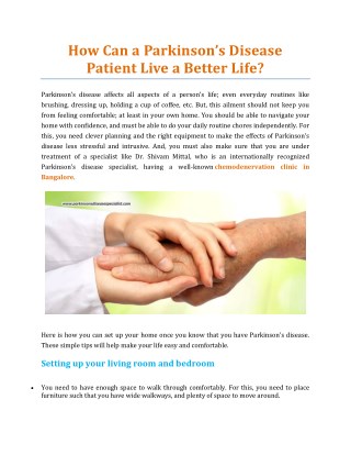 How Can A Parkinsonâ€™s Disease Patient Live A Better Life? - Dr. Shivam Mittal