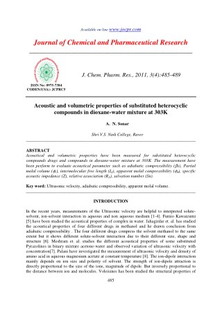 Acoustic and volumetric properties of substituted heterocyclic compounds in dioxane-water mixture at 303K