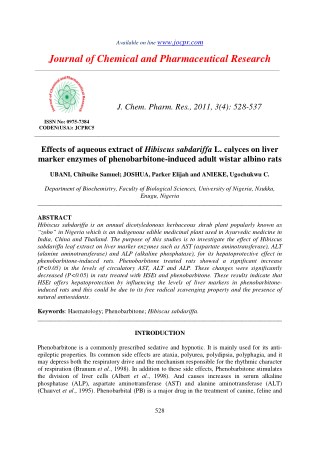 Effects of aqueous extract of Hibiscus sabdariffa L. calyces on liver marker enzymes of phenobarbitone-induced adult wis