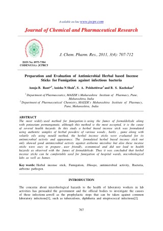 Preparation and Evaluation of Antimicrobial Herbal based Incense Sticks for Fumigation against infectious bacteria