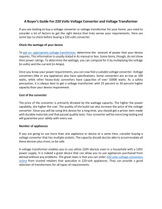 A Buyer's Guide For 220 Volts Voltage Converter and Voltage Transformer