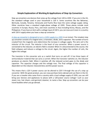 Simple Explanation of Working & Applications of Step Up Converters