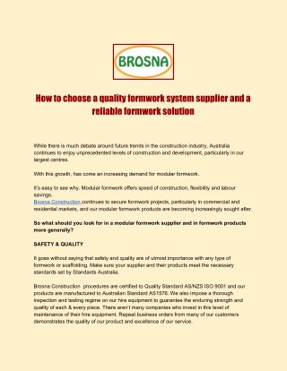 How to choose a quality formwork system supplier and a reliable formwork solution (1)