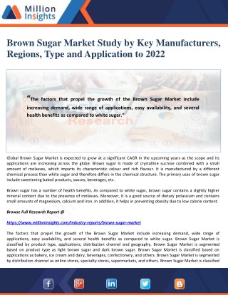 Brown Sugar Market Study by Key Manufacturers, Regions, Type and Application to 2022