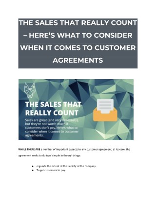 THE SALES THAT REALLY COUNT â€“ HEREâ€™S WHAT TO CONSIDER WHEN IT COMES TO CUSTOMER AGREEMENTS