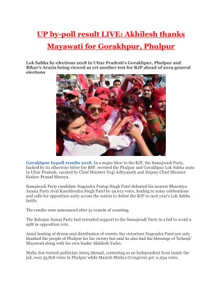 UP by-poll result LIVE: Akhilesh thanks Mayawati for Gorakhpur, Phulpur
