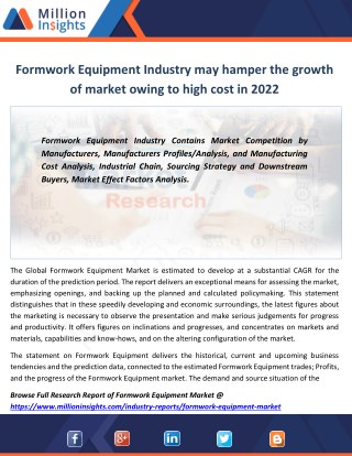 Formwork Equipment Market development status and forecast in 2022