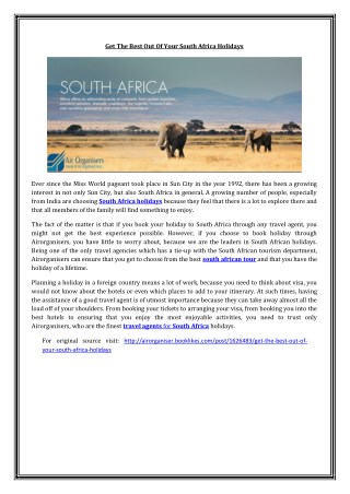 Get The Best Out Of Your South Africa Holidays