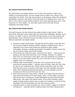 The San Antonio Real Estate Market