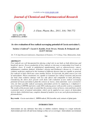 In vitro evaluation of free radical scavenging potential of Cassia auriculata L.