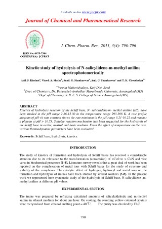 Kinetic study of hydrolysis of N-salicylidene-m-methyl aniline spectrophotomerically