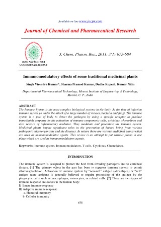 Immunomodulatory effects of some traditional medicinal plants