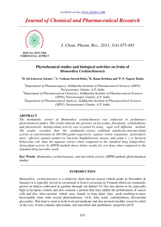 Phytochemical studies and biological activities on fruits of Momordica Cochinchinensis