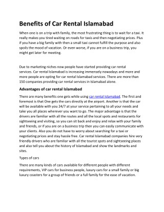 Benefits of car rental islamabad