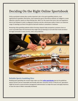 Deciding On the Right Online Sportsbook