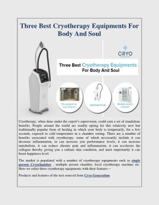 Three Best Cryotherapy Equipments For Body And Soul
