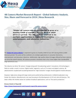 Global 4K Camera Market Size is Anticipated to Witness Considerable Growth till 2024