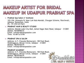 Makeup Artist for Bridal Makeup in Udaipur Prabhat Spa