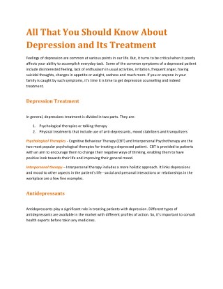 All That You Should Know About Depression and Its Treatment