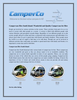 Campervans Hire South Island: Wonderful and Quality Campervans for Hire
