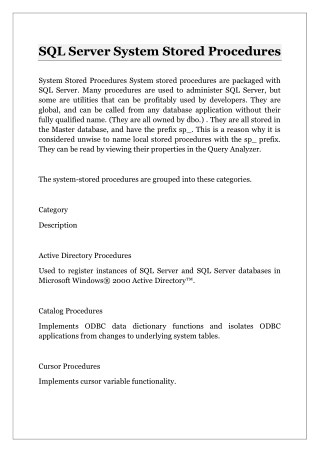 SQL Server System Stored Procedures