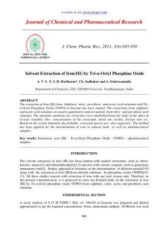 Solvent Extraction of Iron(III) by Tri-n-Octyl Phosphine Oxide