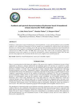 Synthesis and spectral characterisation of hydrazone based 14-membered octaaza macrocyclic Ni(II) complexes