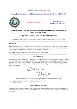 Synthesis and Characterization of Novel Pyrazolinones by Conventional as well as Green Tools