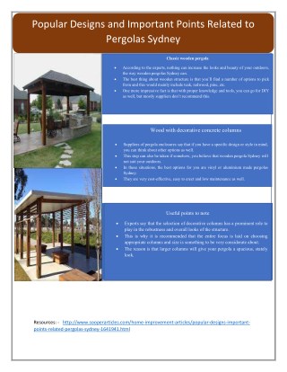 Popular Designs and Important Points Related to Pergolas Sydney