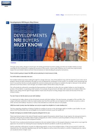 Developments NRI Buyers Must Know
