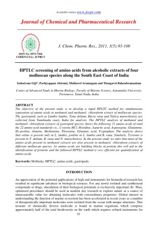 HPTLC screening of amino acids from alcoholic extracts of four molluscan species along the South East Coast of India