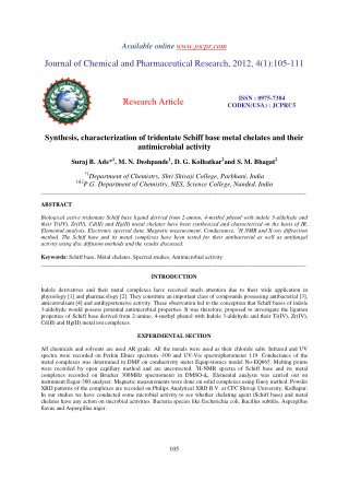 Synthesis, characterization of tridentate Schiff base metal chelates and their antimicrobial activity