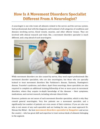 How Is A Movement Disorders Specialist Different From A Neurologist? - Dr. Shivam Mittal