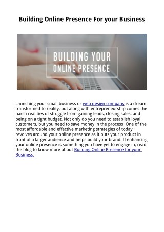 Building Online Presence For your Business