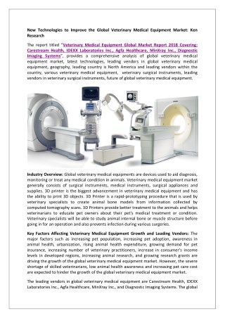 Agfa Healthcare Veterinary Medical Equipment Market, MinXray Inc. Veterinary Medical Equipment Market- Ken Research