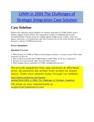 LVMH in 2004: The Challenges of Strategic Integration Case Solution